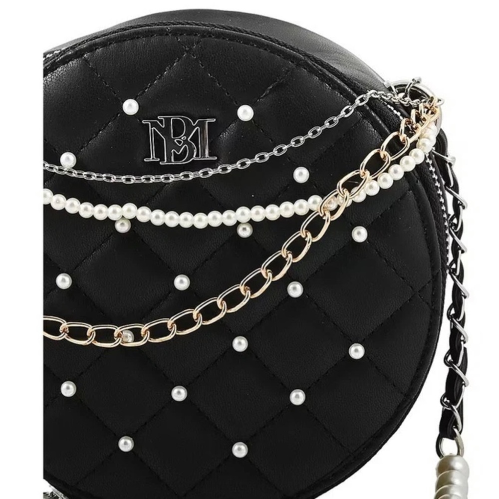 Badgley Mischka Black Quilted Crossbody with Pearl and Chain Details NWT